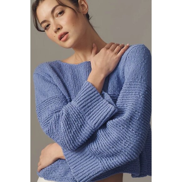 NWT Size L - Anthropologie Pilcro Textured Boat-Neck Sweater Purple (NWT US$118) - Picture 2 of 16